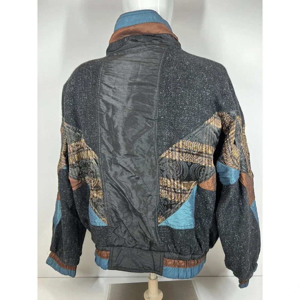 Vintage Wool Blend Multi Colored Multi Material Jacket Teen LARGE Retro Geometry